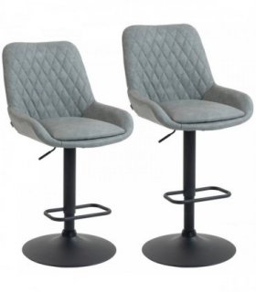 HOMCOM Set of Two Faux Leather Retro Bar Stools - Light Grey