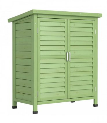 Outsunny Garden Shed Wooden Garden Storage Shed 2 Door Unit Solid Fir Wood Garage Tool Organisation Cabinet, 87L x 46.5W x 96.5Hcm, Green