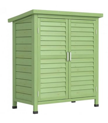 Outsunny Garden Shed Wooden Garden Storage Shed 2 Door Unit Solid Fir Wood Garage Tool Organisation Cabinet, 87L x 46.5W x 96.5Hcm, Green