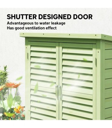 Outsunny Garden Shed Wooden Garden Storage Shed 2 Door Unit Solid Fir Wood Garage Tool Organisation Cabinet, 87L x 46.5W x 96.5Hcm, Green