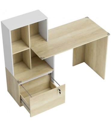 HOMCOM Computer Desk, Office Desk with Bookshelf, File Drawer and Legal Hanging File Holders, Oak Wood Effect