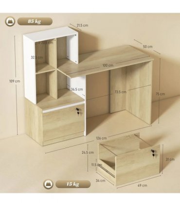 HOMCOM Computer Desk, Office Desk with Bookshelf, File Drawer and Legal Hanging File Holders, Oak Wood Effect