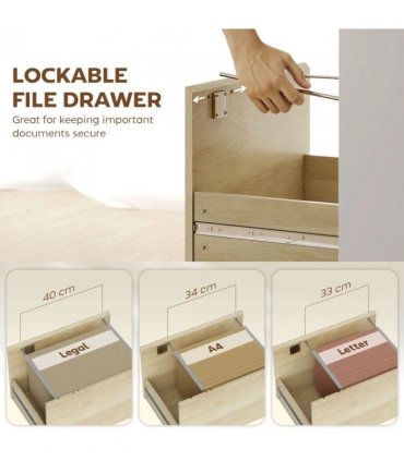 HOMCOM Computer Desk, Office Desk with Bookshelf, File Drawer and Legal Hanging File Holders, Oak Wood Effect