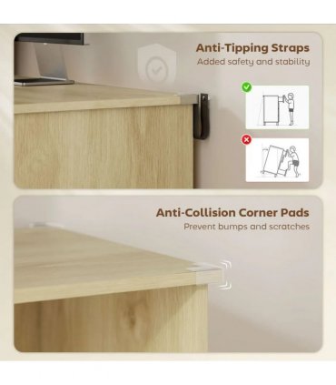 HOMCOM Computer Desk, Office Desk with Bookshelf, File Drawer and Legal Hanging File Holders, Oak Wood Effect