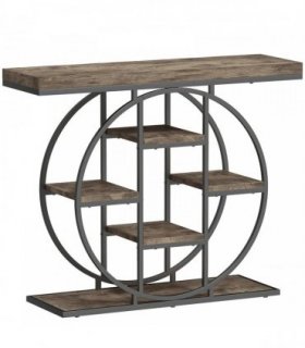 HOMCOM Industrial Console Table with Storage Shelves - Rustic Brown