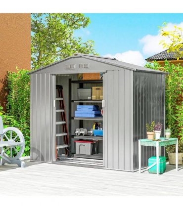 Outsunny 7 x 4ft Lockable Metal Garden Tool Storage Shed Storage - Light Grey