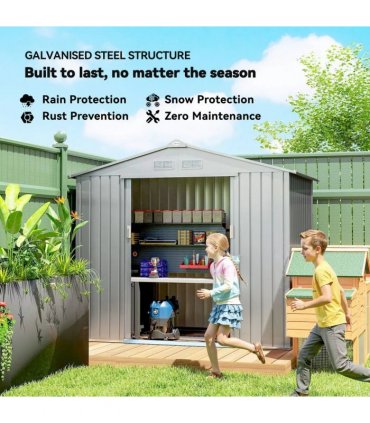 Outsunny 7 x 4ft Lockable Metal Garden Tool Storage Shed Storage - Light Grey