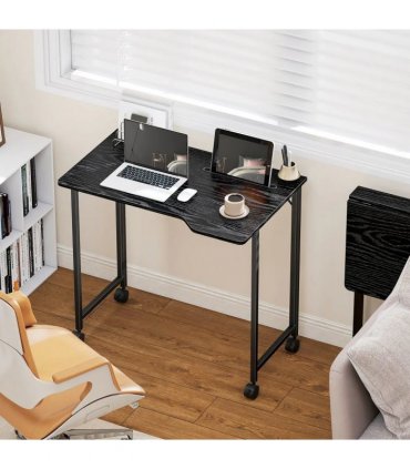 HOMCOM Folding Small Desk on Wheels - Black Wood Effect