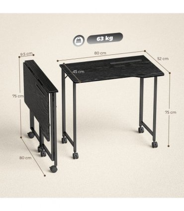 HOMCOM Folding Small Desk on Wheels - Black Wood Effect