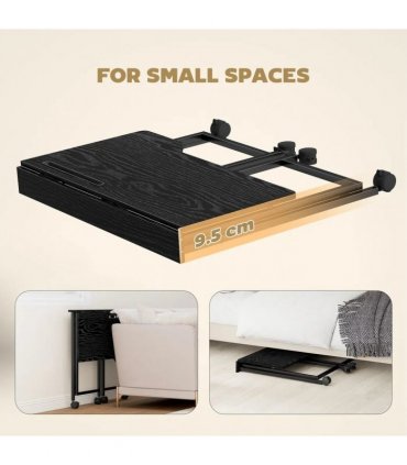 HOMCOM Folding Small Desk on Wheels - Black Wood Effect