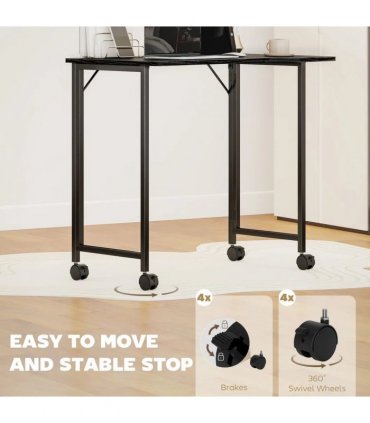 HOMCOM Folding Small Desk on Wheels - Black Wood Effect