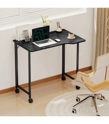 HOMCOM Folding Small Desk on Wheels - Black Wood Effect