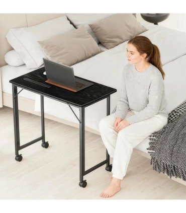 HOMCOM Folding Small Desk on Wheels - Black Wood Effect