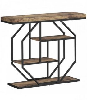 HOMCOM 4-Tier Industrial Console Table - Rustic Brown