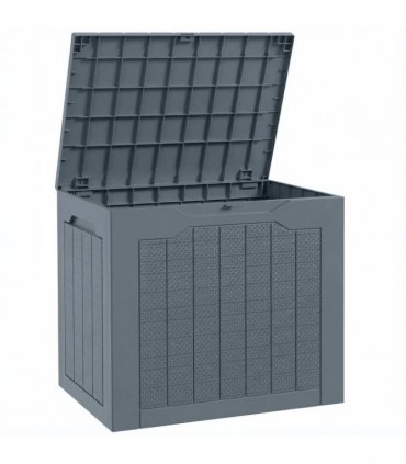 Outsunny 97L Plastic Garden Storage Box, Outdoor Storage Box with Handles, Waterproof Outdoor Storage Container, Light Grey