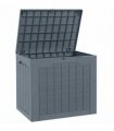 Outsunny 97L Plastic Garden Storage Box, Outdoor Storage Box with Handles, Waterproof Outdoor Storage Container, Light Grey