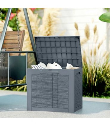 Outsunny 97L Plastic Garden Storage Box, Outdoor Storage Box with Handles, Waterproof Outdoor Storage Container, Light Grey