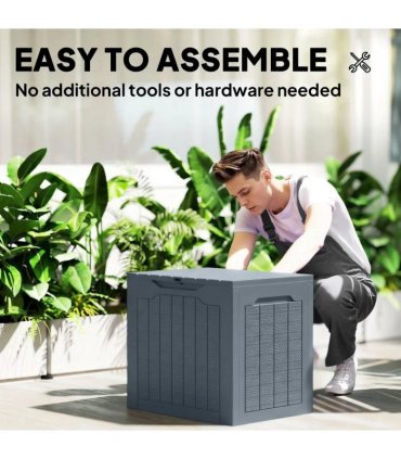 Outsunny 97L Plastic Garden Storage Box, Outdoor Storage Box with Handles, Waterproof Outdoor Storage Container, Light Grey