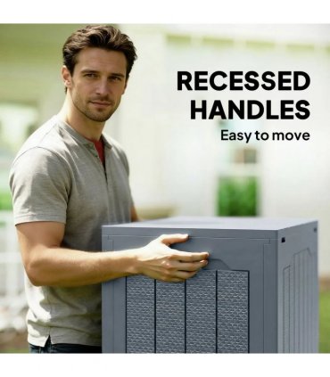 Outsunny 97L Plastic Garden Storage Box, Outdoor Storage Box with Handles, Waterproof Outdoor Storage Container, Light Grey