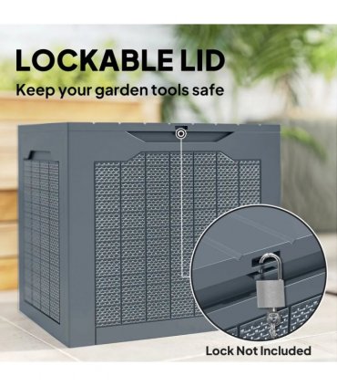 Outsunny 97L Plastic Garden Storage Box, Outdoor Storage Box with Handles, Waterproof Outdoor Storage Container, Light Grey