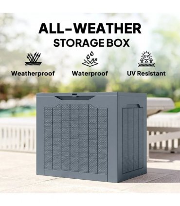 Outsunny 97L Plastic Garden Storage Box, Outdoor Storage Box with Handles, Waterproof Outdoor Storage Container, Light Grey