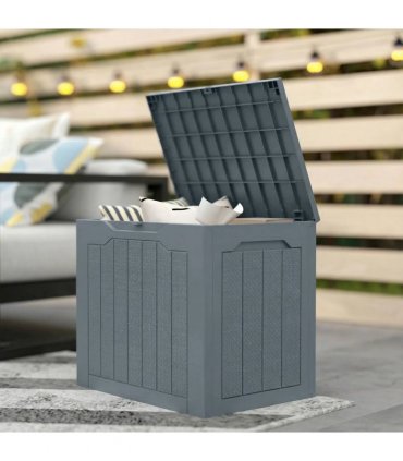 Outsunny 97L Plastic Garden Storage Box, Outdoor Storage Box with Handles, Waterproof Outdoor Storage Container, Light Grey