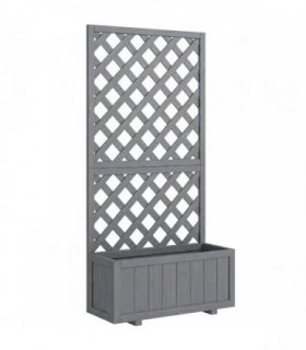 Outsunny Wood Planter with Trellis for Climbing Plants, Raised Bed, Planter Box with Drainage Holes to Grow Herbs Flowers, Grey