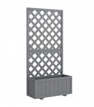 Outsunny Wood Planter with Trellis for Climbing Plants, Raised Bed, Planter Box with Drainage Holes to Grow Herbs Flowers, Grey