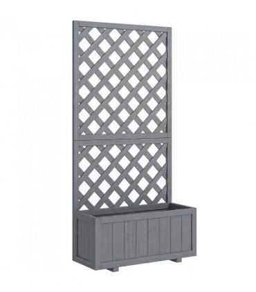 Outsunny Wood Planter with Trellis for Climbing Plants, Raised Bed, Planter Box with Drainage Holes to Grow Herbs Flowers, Grey
