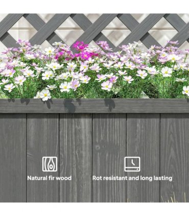 Outsunny Wood Planter with Trellis for Climbing Plants, Raised Bed, Planter Box with Drainage Holes to Grow Herbs Flowers, Grey
