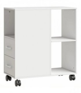 HOMCOM Narrow Mobile Printer Table with Wheels, Rolling Printer Stand with Drawers for Home Office, 30 x 60 x 65 cm, White