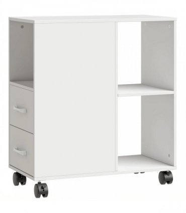 HOMCOM Narrow Mobile Printer Table with Wheels, Rolling Printer Stand with Drawers for Home Office, 30 x 60 x 65 cm, White