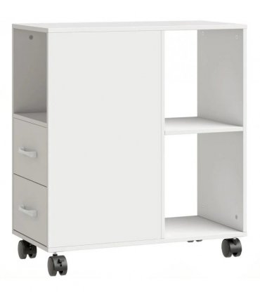 HOMCOM Narrow Mobile Printer Table with Wheels, Rolling Printer Stand with Drawers for Home Office, 30 x 60 x 65 cm, White