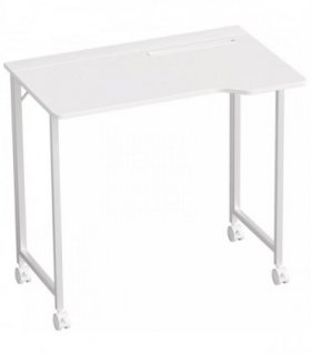 HOMCOM Small Folding Desk, with Wheels - White Wood-Effect