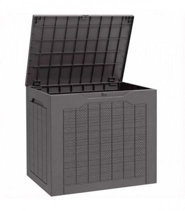 Outsunny 97L Plastic Garden Storage Box, Outdoor Storage Box with Handles, Waterproof Outdoor Storage Container, Brown