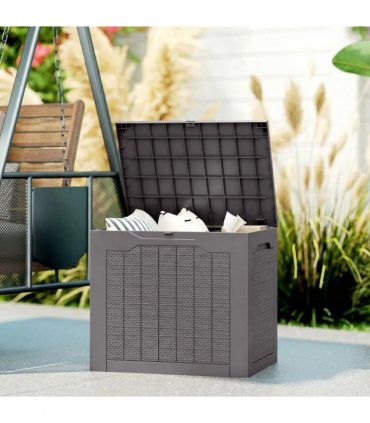 Outsunny 97L Plastic Garden Storage Box, Outdoor Storage Box with Handles, Waterproof Outdoor Storage Container, Brown