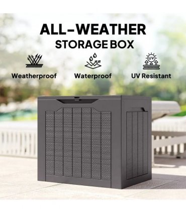 Outsunny 97L Plastic Garden Storage Box, Outdoor Storage Box with Handles, Waterproof Outdoor Storage Container, Brown