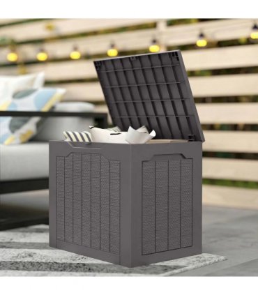 Outsunny 97L Plastic Garden Storage Box, Outdoor Storage Box with Handles, Waterproof Outdoor Storage Container, Brown