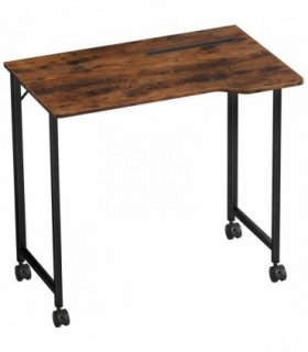 HOMCOM Folding Small Desk on Wheels - Rustic Brown