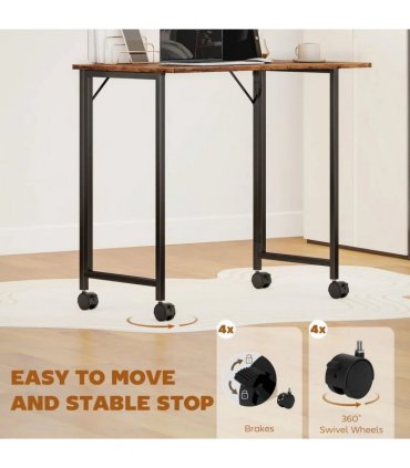 HOMCOM Folding Small Desk on Wheels - Rustic Brown