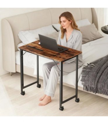HOMCOM Folding Small Desk on Wheels - Rustic Brown