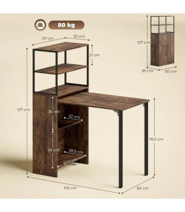 HOMCOM Folding Shelf and Work Table - Brown/Black