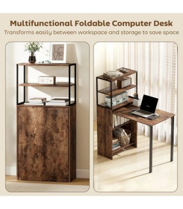 HOMCOM Folding Shelf and Work Table - Brown/Black