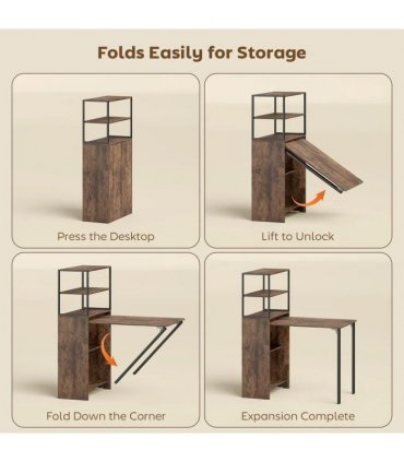 HOMCOM Folding Shelf and Work Table - Brown/Black