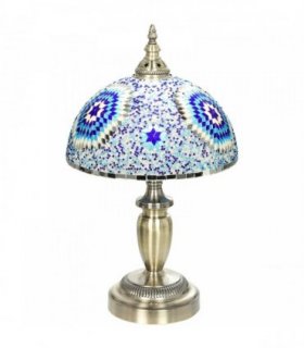 HOMCOM 30cm Tiffany Lamp, Stained Glass Bedside Table Lamp with Button Switch and Metal Base, Blue