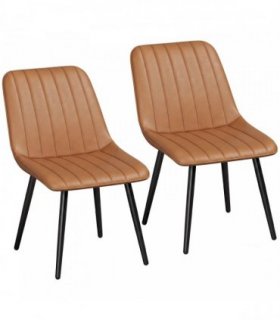 HOMCOM Faux Leather Upholstered Kitchen Chairs, Modern Dining Chairs Set of 2 with Metal Legs for Dining Room, Brown