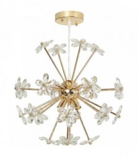 HOMCOM Crystal Chandeliers Ceiling Light with Flower, Modern Pendant Light with Adjustable Height, Ceiling Plate, Clear