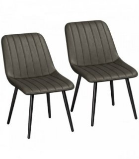 HOMCOM Faux Leather Upholstered Kitchen Chairs, Modern Dining Chairs Set of 2 with Metal Legs for Dining Room, Grey