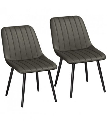 HOMCOM Faux Leather Upholstered Kitchen Chairs, Modern Dining Chairs Set of 2 with Metal Legs for Dining Room, Grey