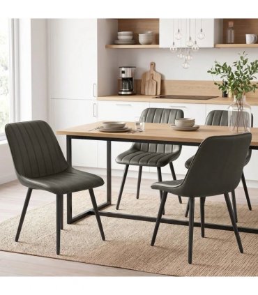 HOMCOM Faux Leather Upholstered Kitchen Chairs, Modern Dining Chairs Set of 2 with Metal Legs for Dining Room, Grey